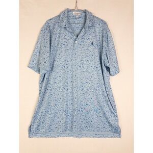 Peter Millar Summer Comfort Shirt Mens L Blue Golf Rockstar Allover Print